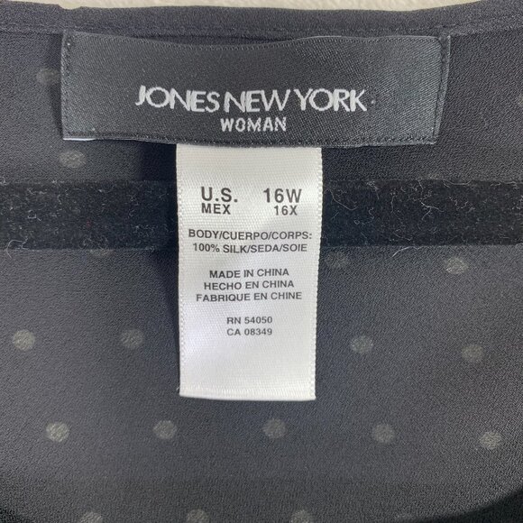 Jones new York  Blck /Wht Polka Dot Women's Short Sleeve  Blouse 100%silk sz 16W - Picture 14 of 16
